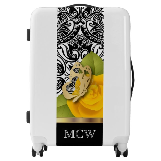 Yellow Rose Floral Design | Monogram Luggage (Front)