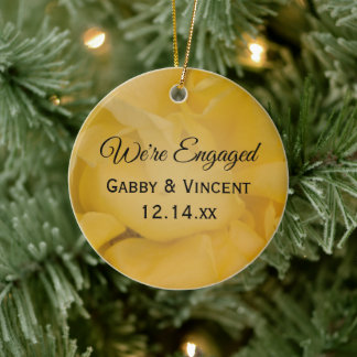 Yellow Rose Floral Engagement Photo Ceramic Ornament