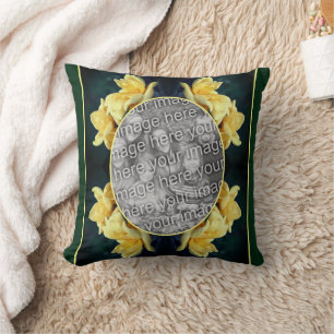 Yellow Rose Floral Frame Create Your Own Photo Throw Pillow