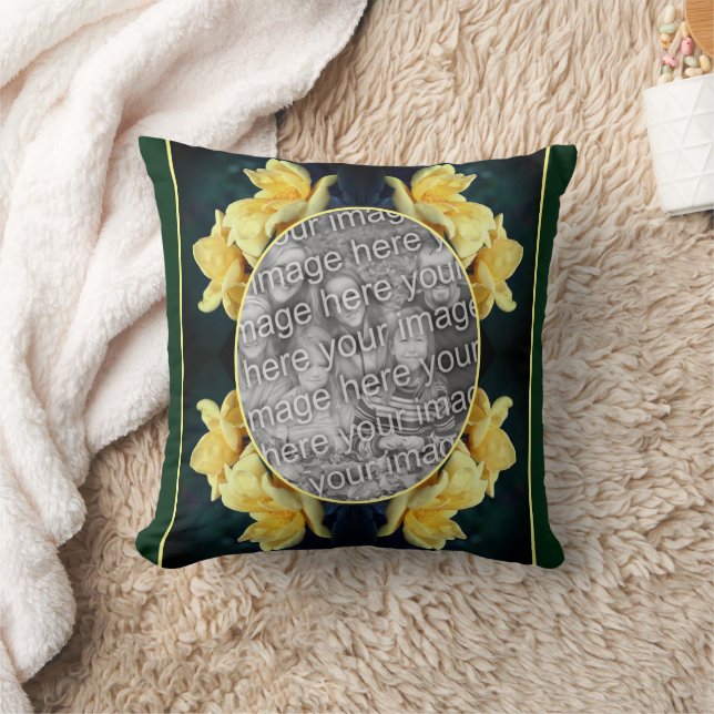 Yellow Rose Floral Frame Create Your Own Photo Throw Pillow (Blanket)