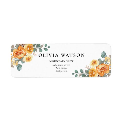 Yellow Rose Floral Geometric Wedding Address Label