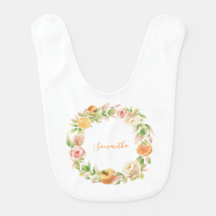 Yellow Rose Floral Greenery Baby Girl Bib