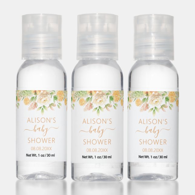 Yellow Rose Floral Greenery Girl Baby Shower Hand Sanitizer (Set)