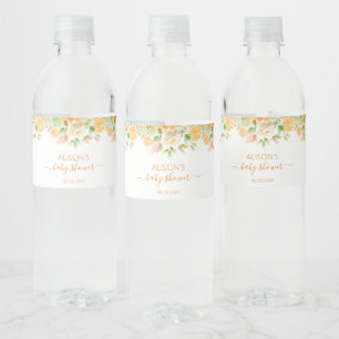 Yellow Rose Floral Greenery Girl Baby Shower Water Bottle Label
