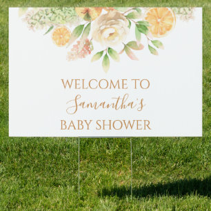 Yellow Rose Floral Greenery Girl Baby Shower Yard Sign