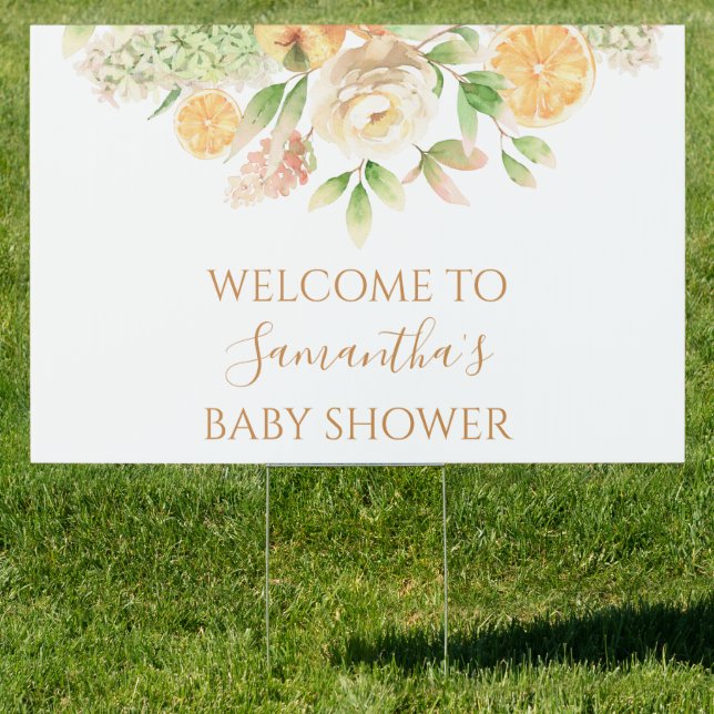 Yellow Rose Floral Greenery Girl Baby Shower Yard Sign (Insitu)