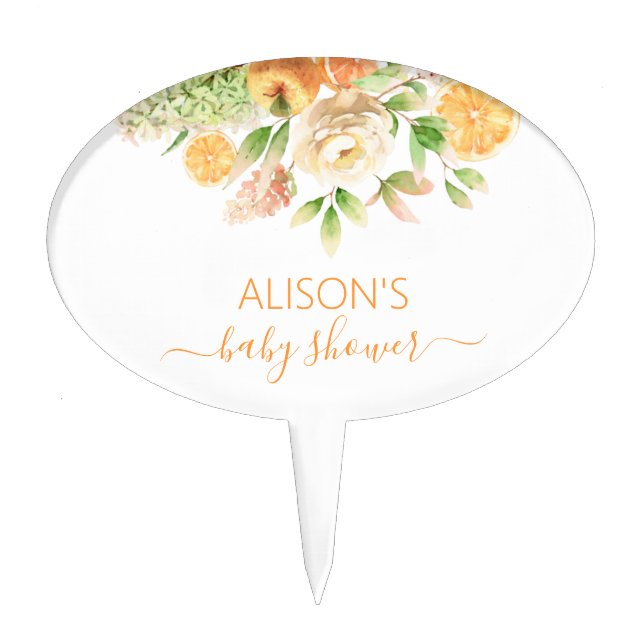 Yellow Rose Floral Greenery Girl Birthday Cake Topper (Front)