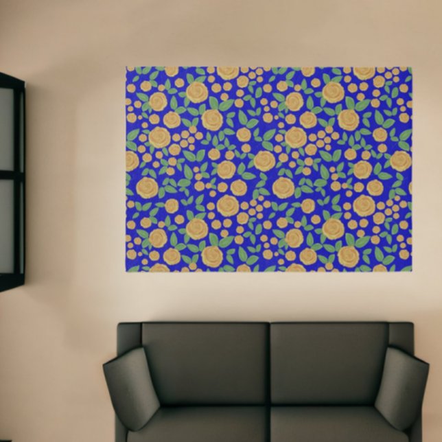 Yellow Rose Floral Pattern on Blue Rug (Creator Uploaded)