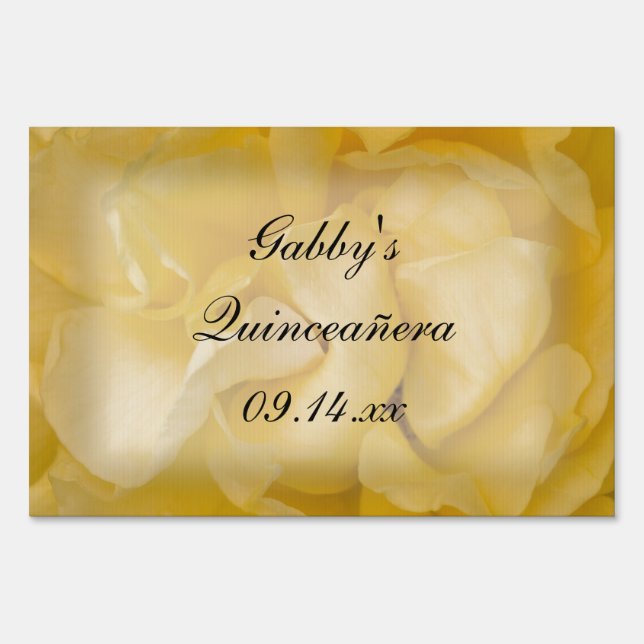 Yellow Rose Floral Quinceañera Yard Sign (Front)