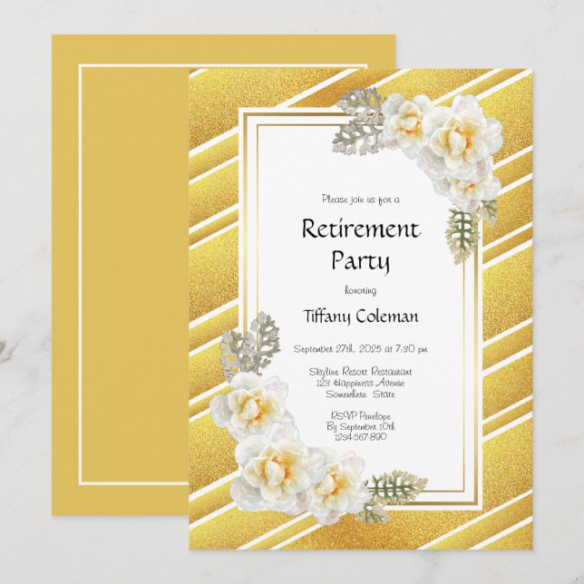 Yellow Rose Floral Retirement Party Invitation (Front/Back)