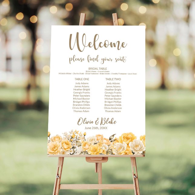 Yellow Rose Floral Two Table Wedding Seating Chart Foam Board (Creator Uploaded)