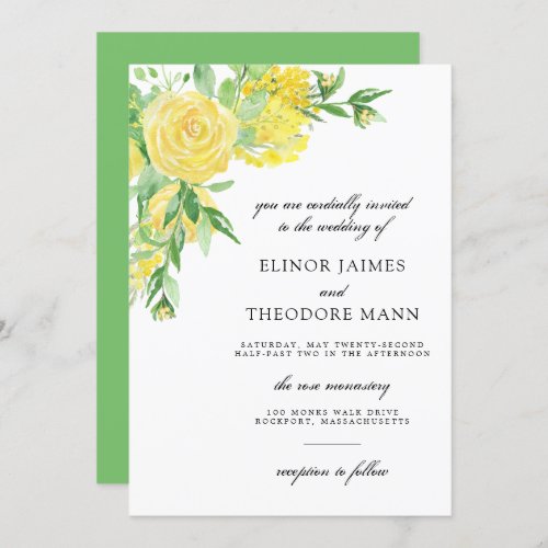 Yellow Rose Floral Watercolor Wedding Invitation