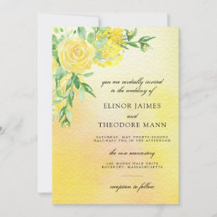 Yellow Rose Floral Watercolor Wedding Invitation