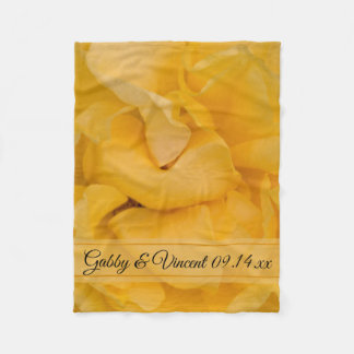 Yellow Rose Floral Wedding Fleece Blanket