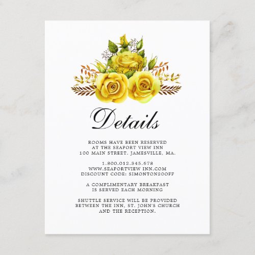 Yellow Rose Floral Wedding Guest Details Enclosure