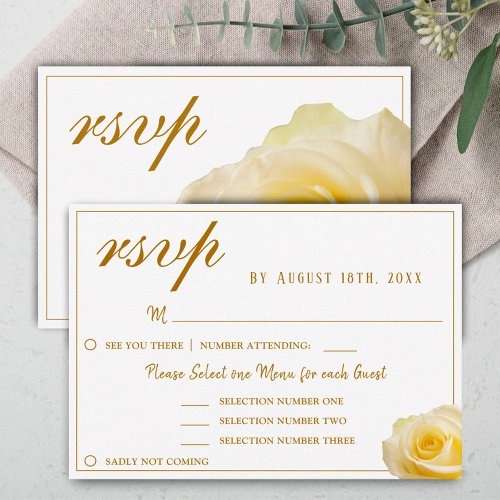 Yellow Rose Floral Wedding Menu Choice RSVP Card