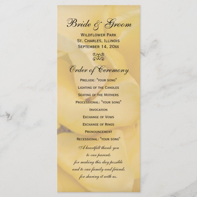 Yellow Rose Floral Wedding Program (Front)