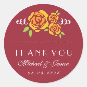 Yellow Rose Floral Wedding Thank You Sticker
