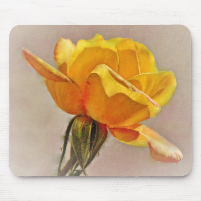 Yellow Rose Flower Art Gold Flower Mouse Pad (Front)
