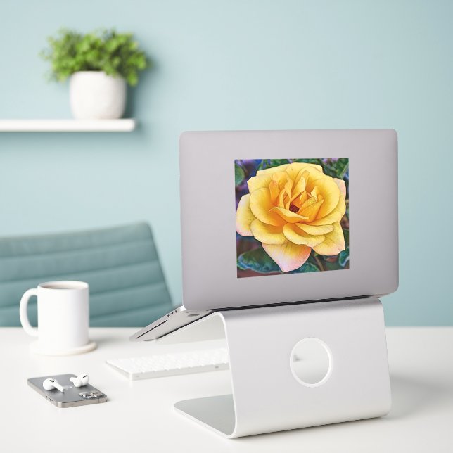 Yellow Rose Flower Art Large Sticker (Laptop On Desk)