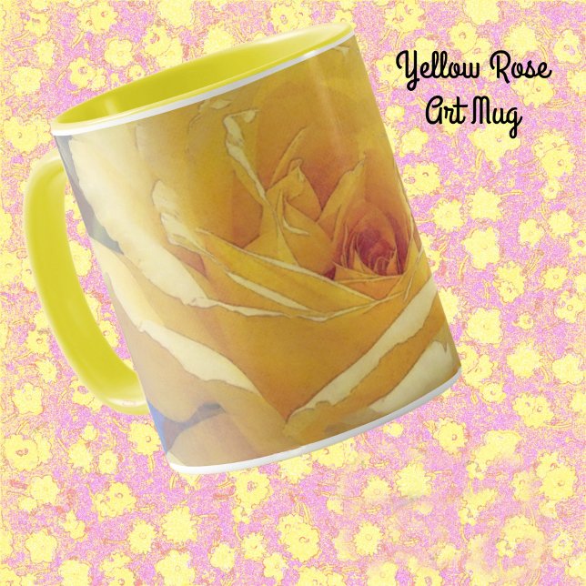 Yellow Rose Flower Art Mug Cup (Yellow Rose Flower Close Up Art on a mug.)