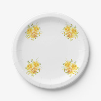 Yellow rose flower bunch paper plates