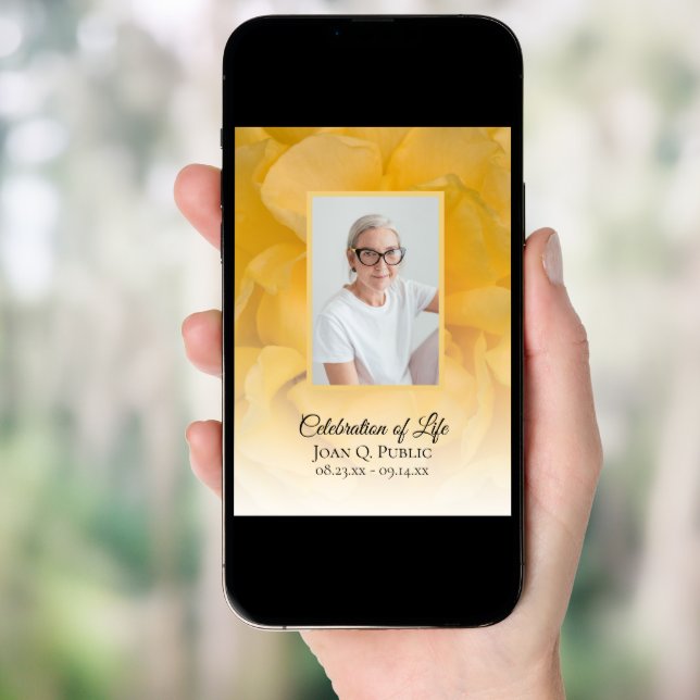 Yellow Rose Flower Celebration of Life Invitation (Front Digital)