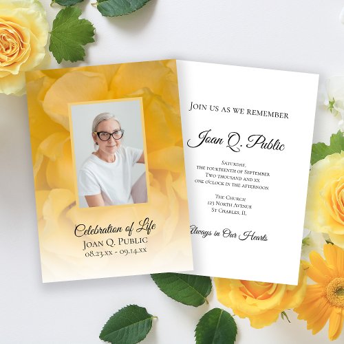 Yellow Rose Flower Celebration of Life Invitation