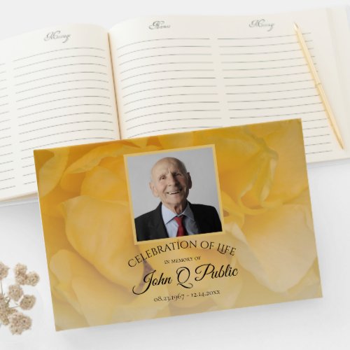 Yellow Rose Flower Celebration of Life Memorial Guest Book