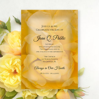 Yellow Rose Flower Celebration of Life Memorial Invitation
