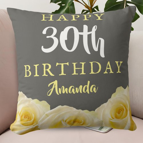 Yellow Rose Flower Floral 30th Birthday  Throw Pillow