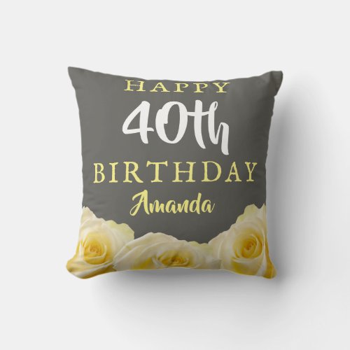 Yellow Rose Flower Floral 40th Birthday  Throw Pillow