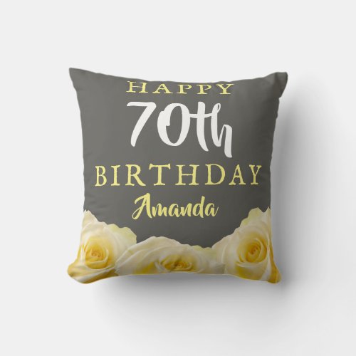 Yellow Rose Flower Floral 70th Birthday  Throw Pillow