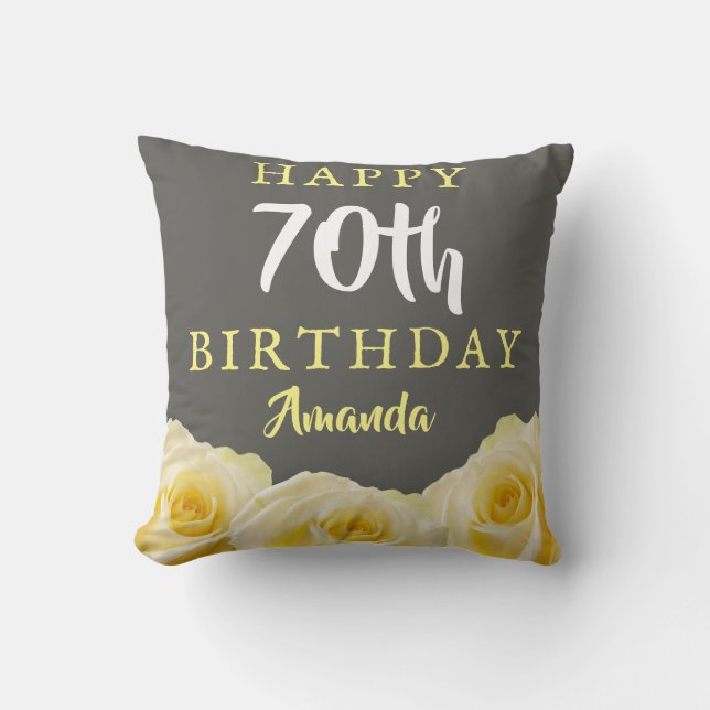 Yellow Rose Flower Floral 70th Birthday  Throw Pillow (Front)