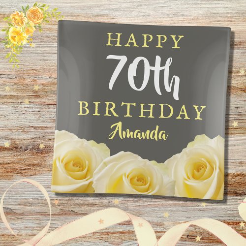 Yellow Rose Flower Floral 70th Birthday Trinket Tray