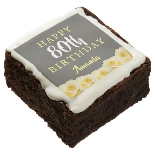 Yellow Rose Flower Floral 80th Birthday Brownie