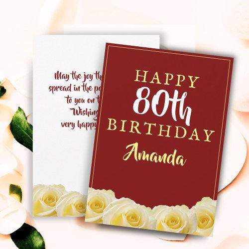Yellow Rose Flower Floral 80th Birthday Card