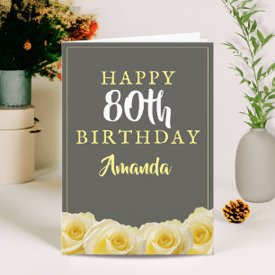 Yellow Rose Flower Floral 80th Birthday Card