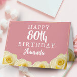 Yellow Rose Flower Floral 80th Birthday Card<br><div class="desc">Yellow Rose Flower Floral 80th Birthday Card. Beautiful yellow roses. The background is blush pink. The text is easily customizable -  personalize it with your name,  age and text inside or erase it. Perfect for a woman who is celebrating her eightieth birthday.</div>