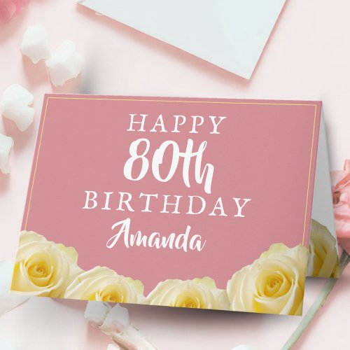 Yellow Rose Flower Floral 80th Birthday