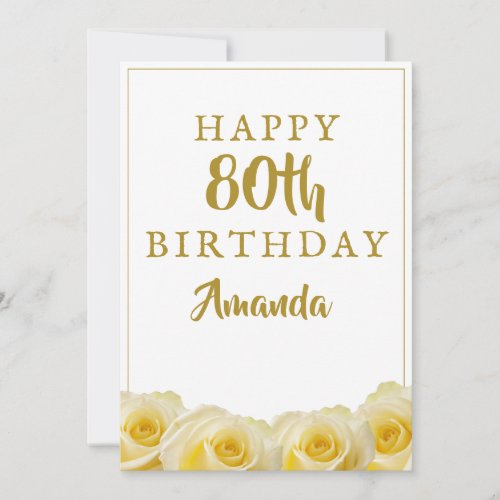 Yellow Rose Flower Floral 80th Birthday Card