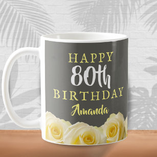 Yellow Rose Flower Floral 80th Birthday Coffee Mug