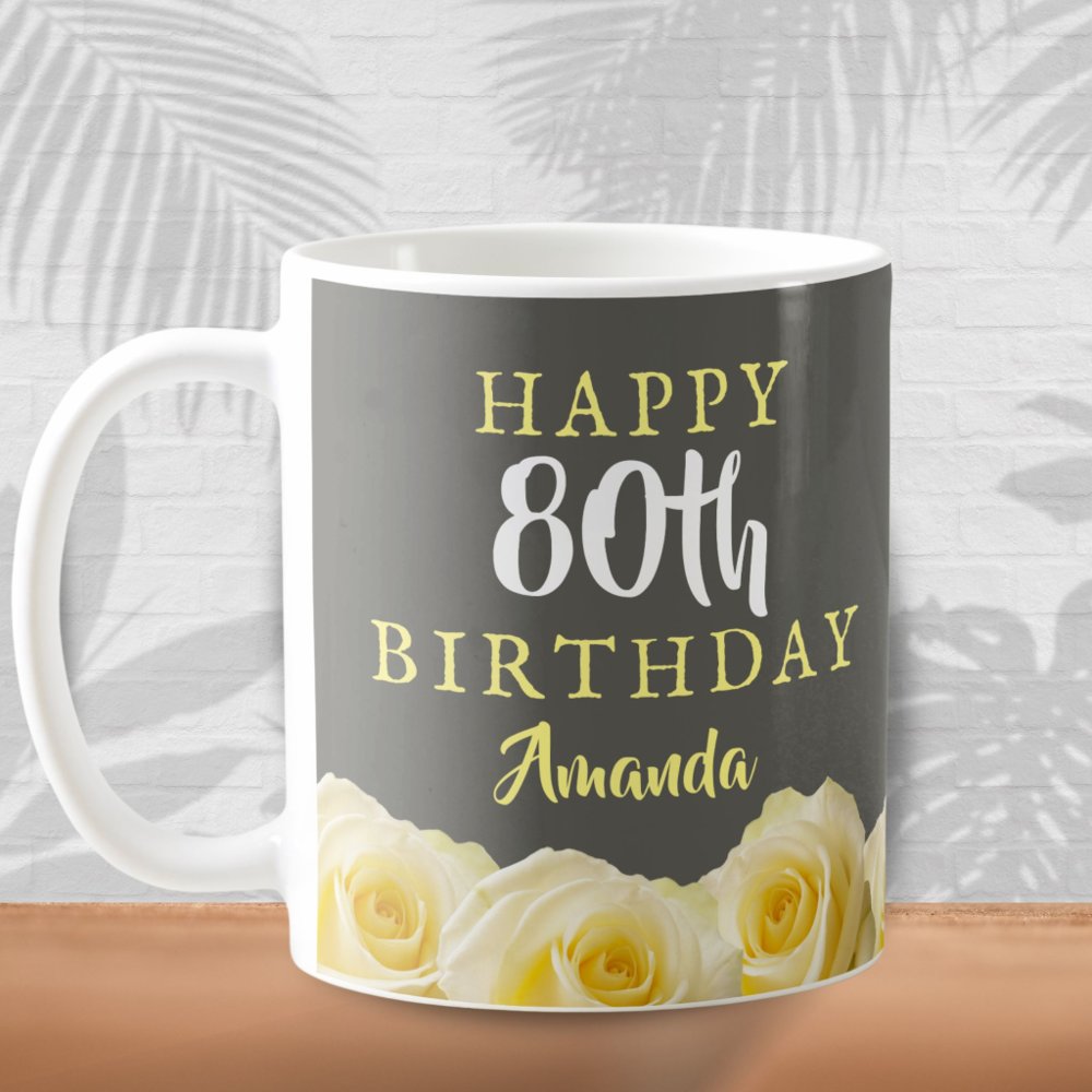 Discover Yellow Rose Flower Floral 80th Birthday Coffee Mug