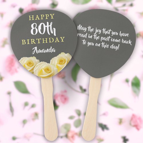 Yellow Rose Flower Floral 80th Birthday Party  Hand Fan