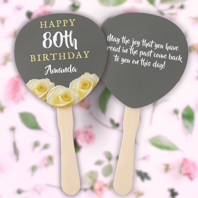Yellow Rose Flower Floral 80th Birthday Party  Hand Fan (Creator Uploaded)