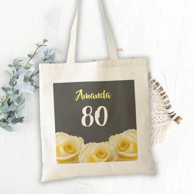 Yellow Rose Flower Floral 80th Birthday Tote Bag (Creator Uploaded)