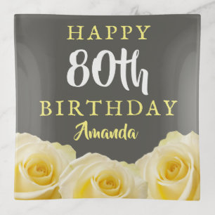 Yellow Rose Flower Floral 80th Birthday  Trinket Tray