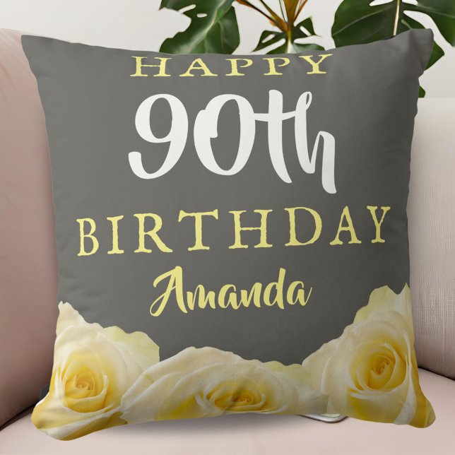 Yellow Rose Flower Floral 90th Birthday Throw Pillow (Creator Uploaded)