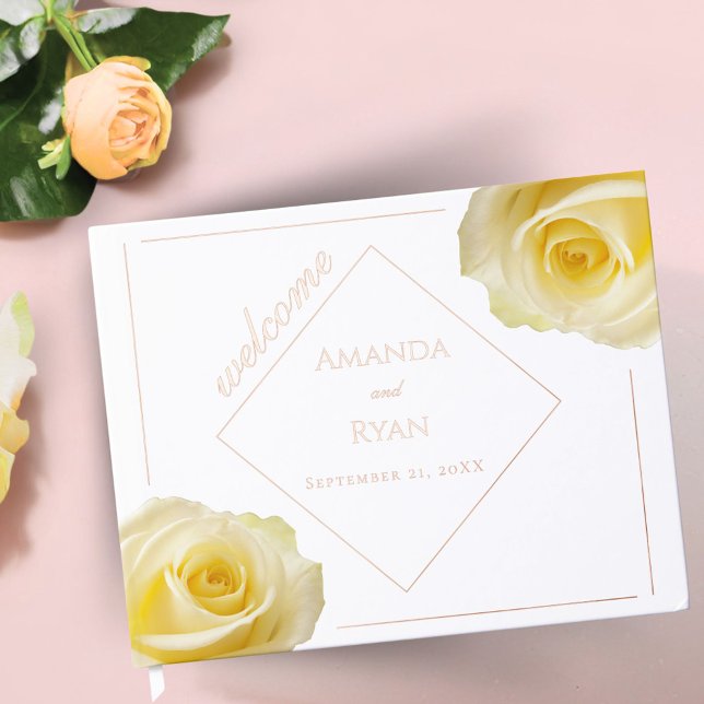 Yellow Rose Flower Floral Wedding Foil Guest Book (Creator Uploaded)
