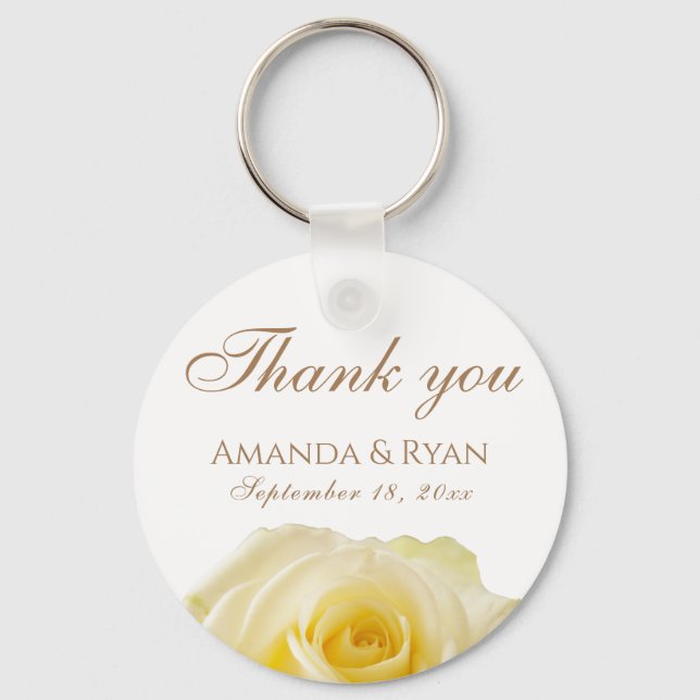 Yellow Rose Flower Floral Wedding Thank you Keycha Keychain (Front)